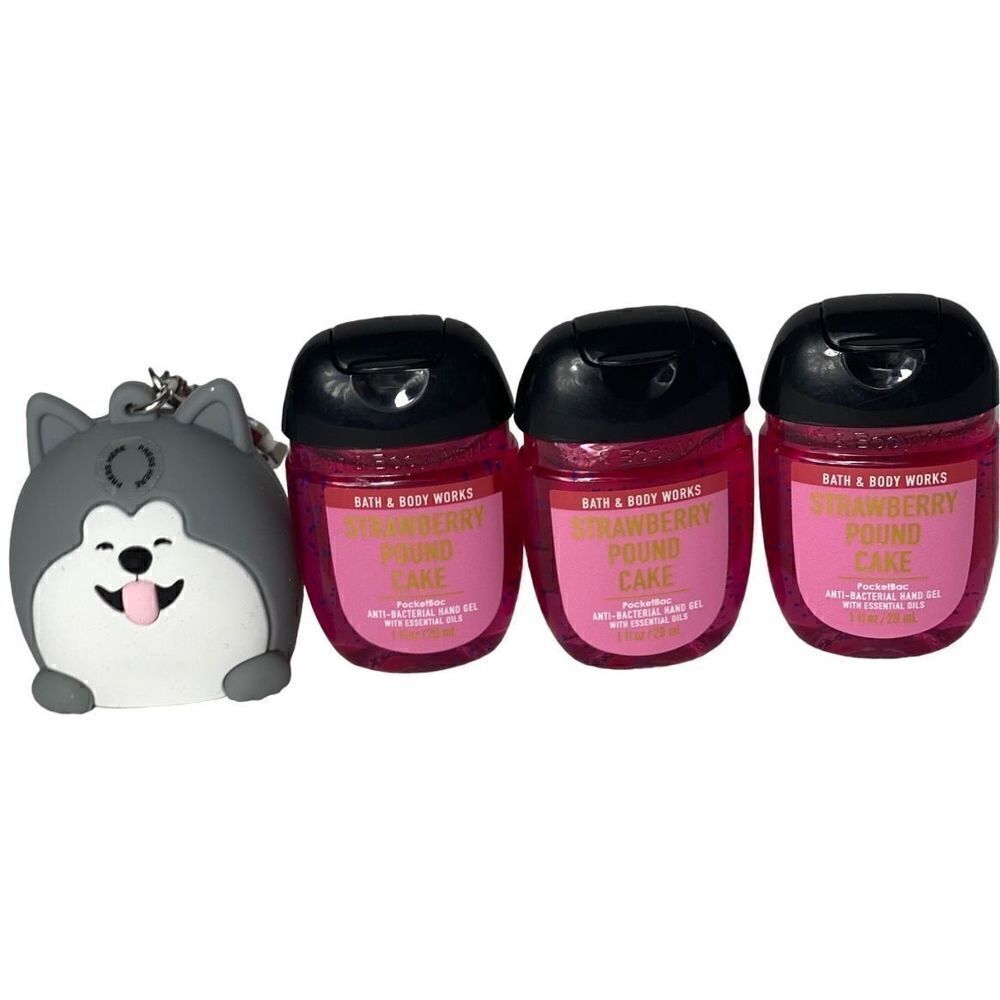 Bath and Body Works Puppy Pocketbac Holder and 3 Strawberry Pound Cake Pocketbac